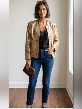 🔥Vintage A.B. Lambdin Liquid Gold "Crackle" Blazer Sz Large 80s Statement Piece